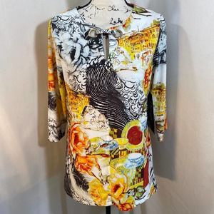 Onque Casuals Keyhole Neck Patterned Blouse Sz S
